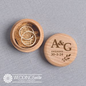 "Initials with Engagement Date" Timber Ring Box- Single Wreath Design