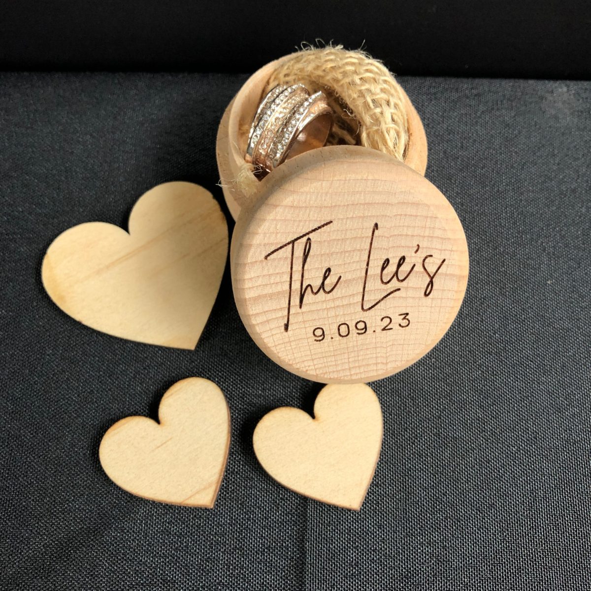 "Surname with Date" Timber Ring Box - Personlised Wedding Keepsake - Image 2