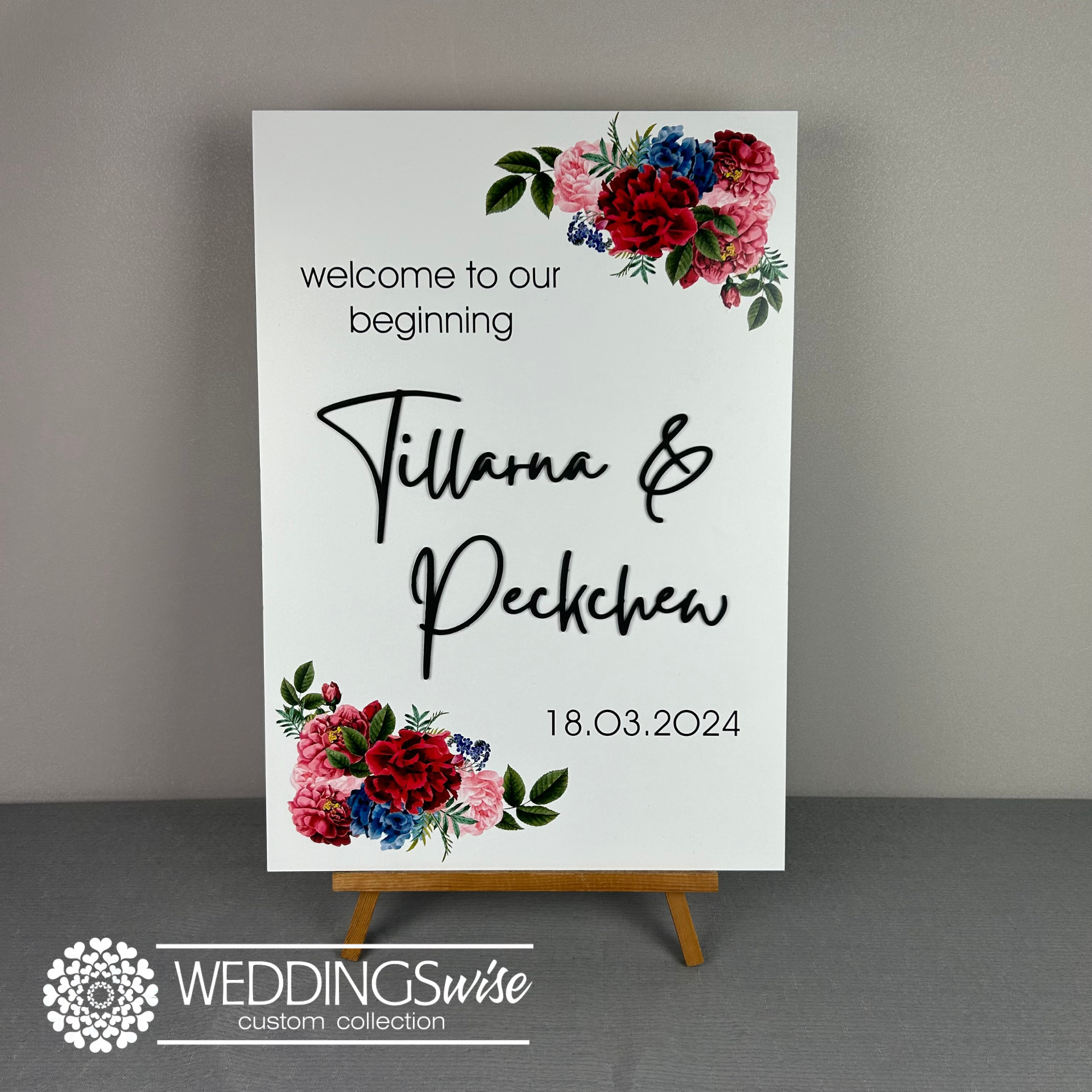 Printed Floral PVC Welcome <br> UV Printed Sign with 3D Names