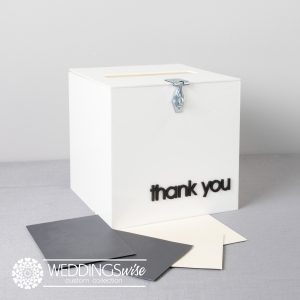 White Acrylic Wishing Well with 3D Black Acrylic “Thank You”