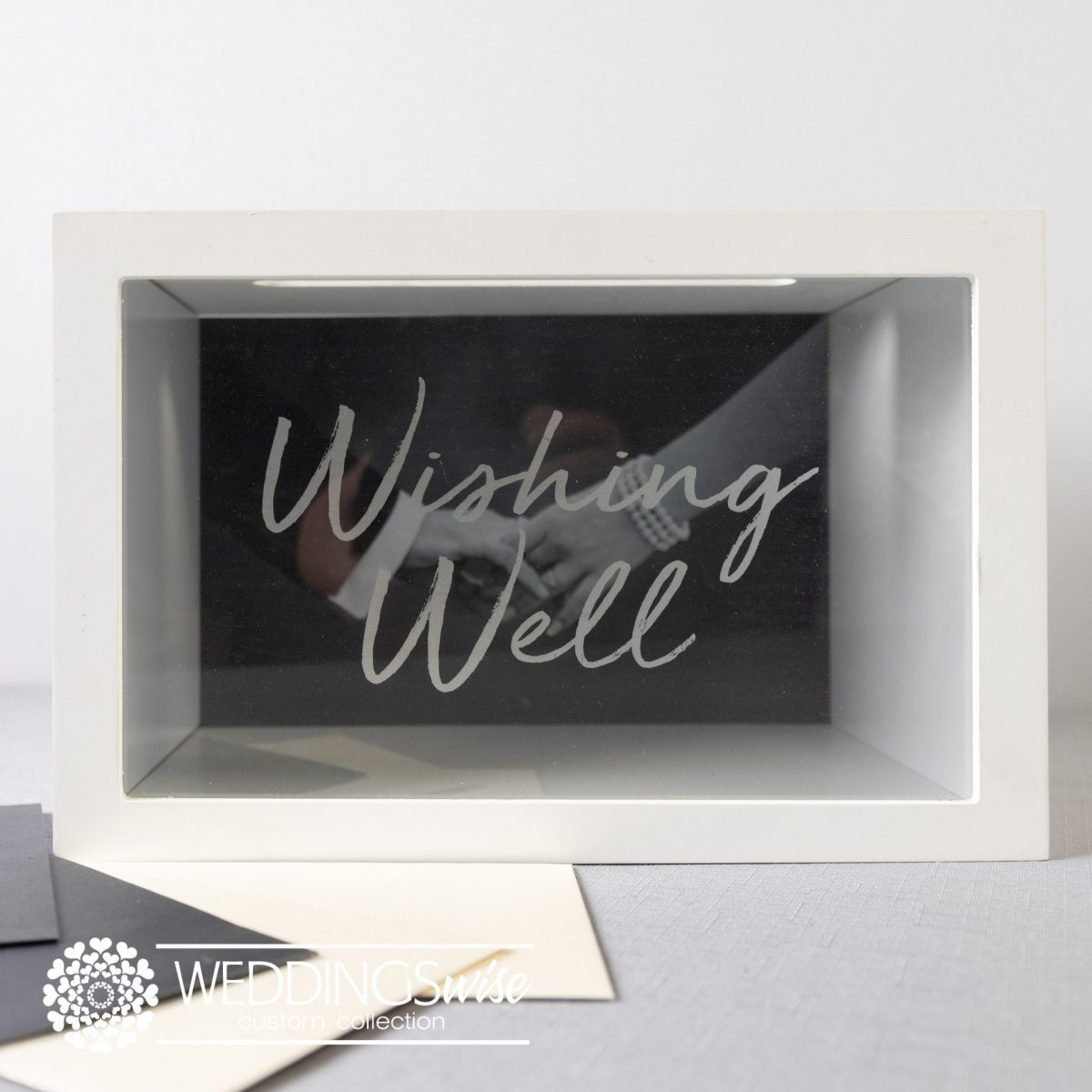 White Wishing Well with Timber Edges - Image 2