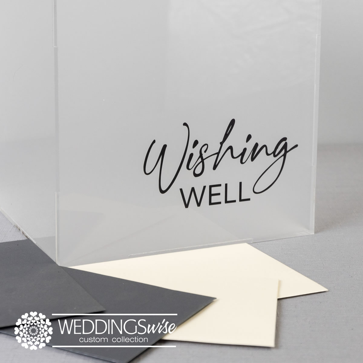 Frosted Acrylic Wishing Well with Black vinyl Wishing Well (close-up)