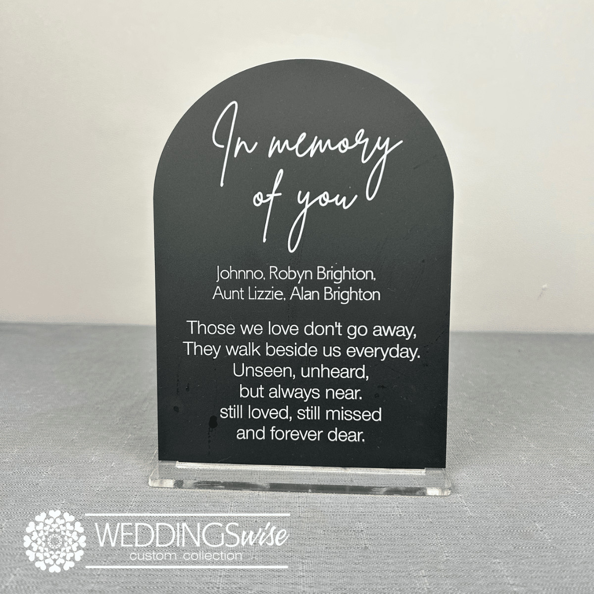 Personalised In Memory Sign - Arcylic Arch with Stand