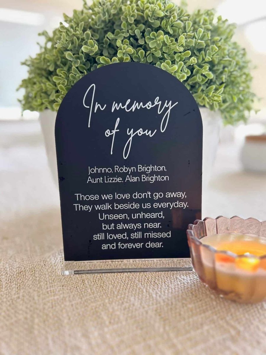 Personalised In Memory Sign - Arcylic Arch with Stand - Image 3