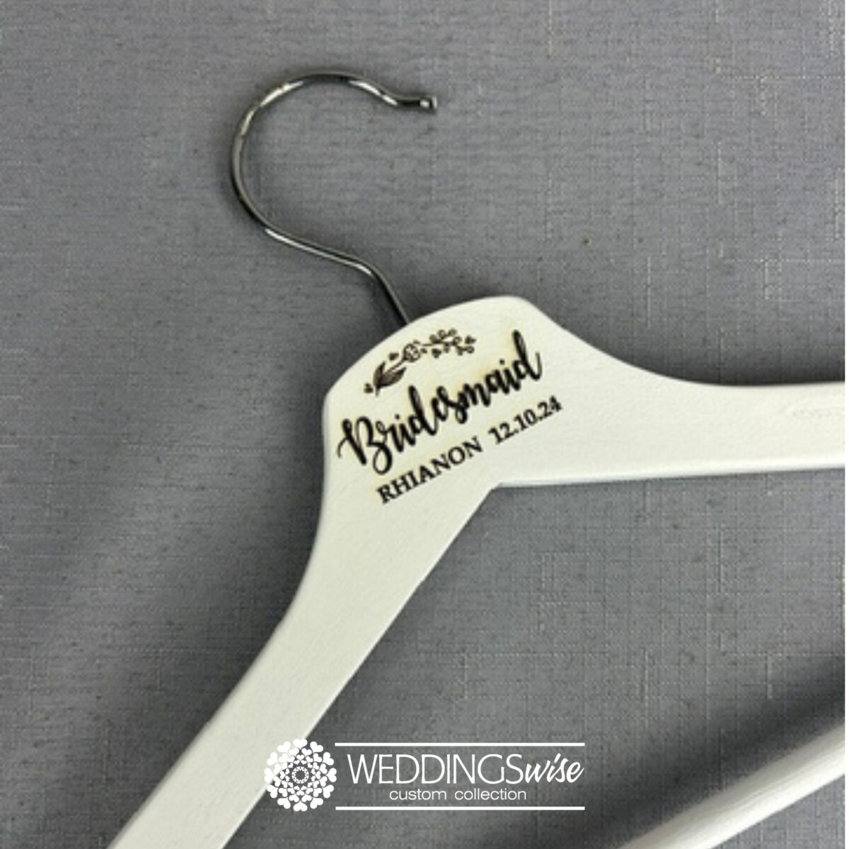 Personlised White Floral Bride's Maid <br>Dress Hanger Name & Date