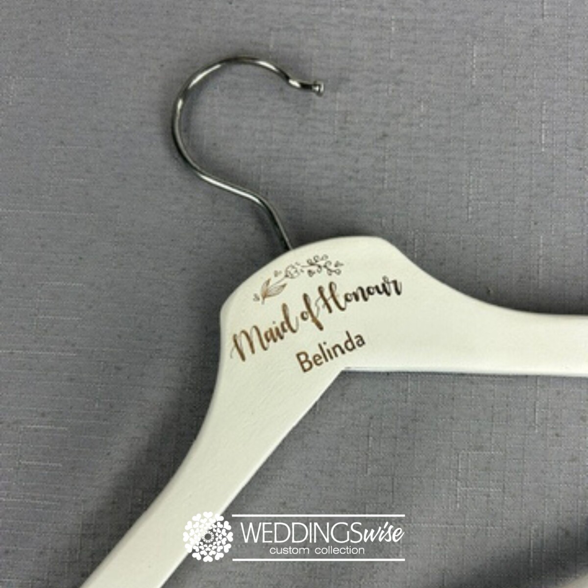 Personlised White Floral Maid of Honour <br>Dress Hanger Name & Date