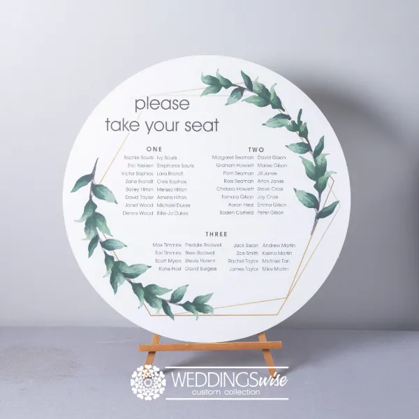 Personlised Botanical Wreath MDF <br>Wedding Seating Chart <br> Custom Reception Seating Plan