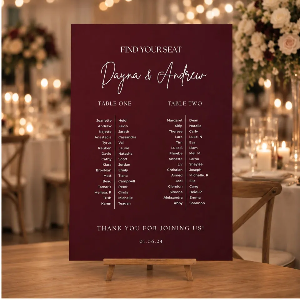 Personlised PVC Wedding Seating Chart Sign <br> Custom Reception Seating Plan - Image 2