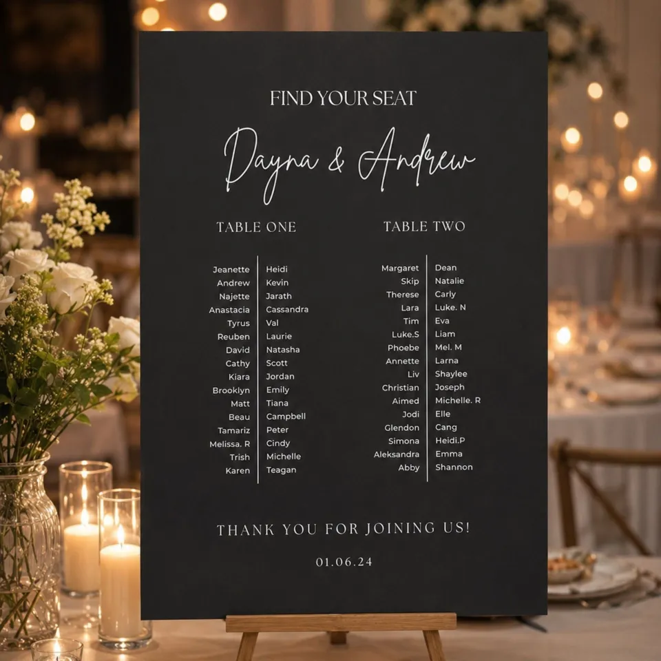 Personlised PVC Wedding Seating Chart Sign <br> Custom Reception Seating Plan - Image 3