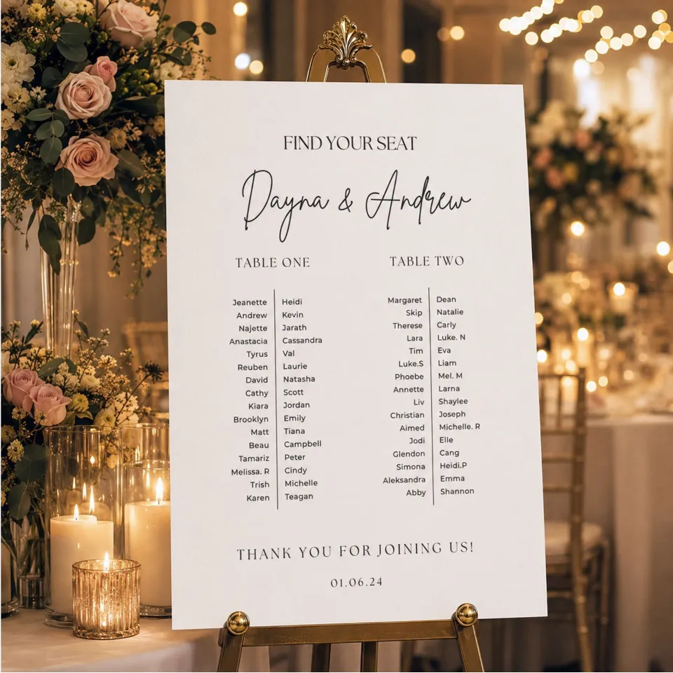 Personlised PVC Wedding Seating Chart Sign <br> Custom Reception Seating Plan - Image 5