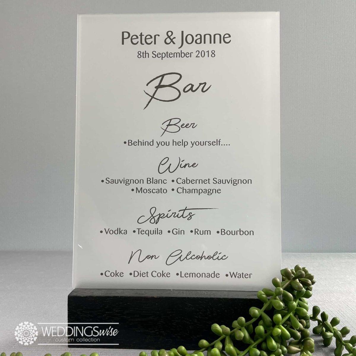Custom Drinks Acrylic Menu